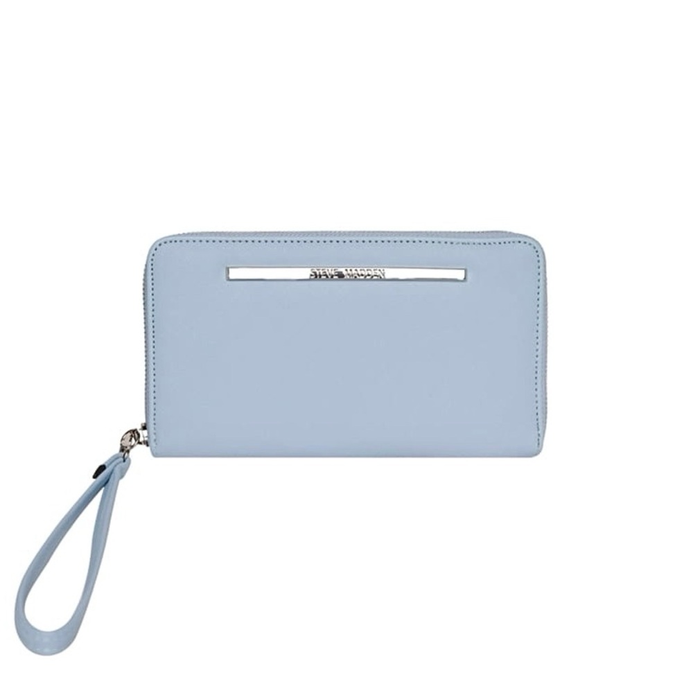 STEVE MADDEN Large Zip Around Wallet Wristlet w/ Woven Lanyard – Blue Aura – NWT